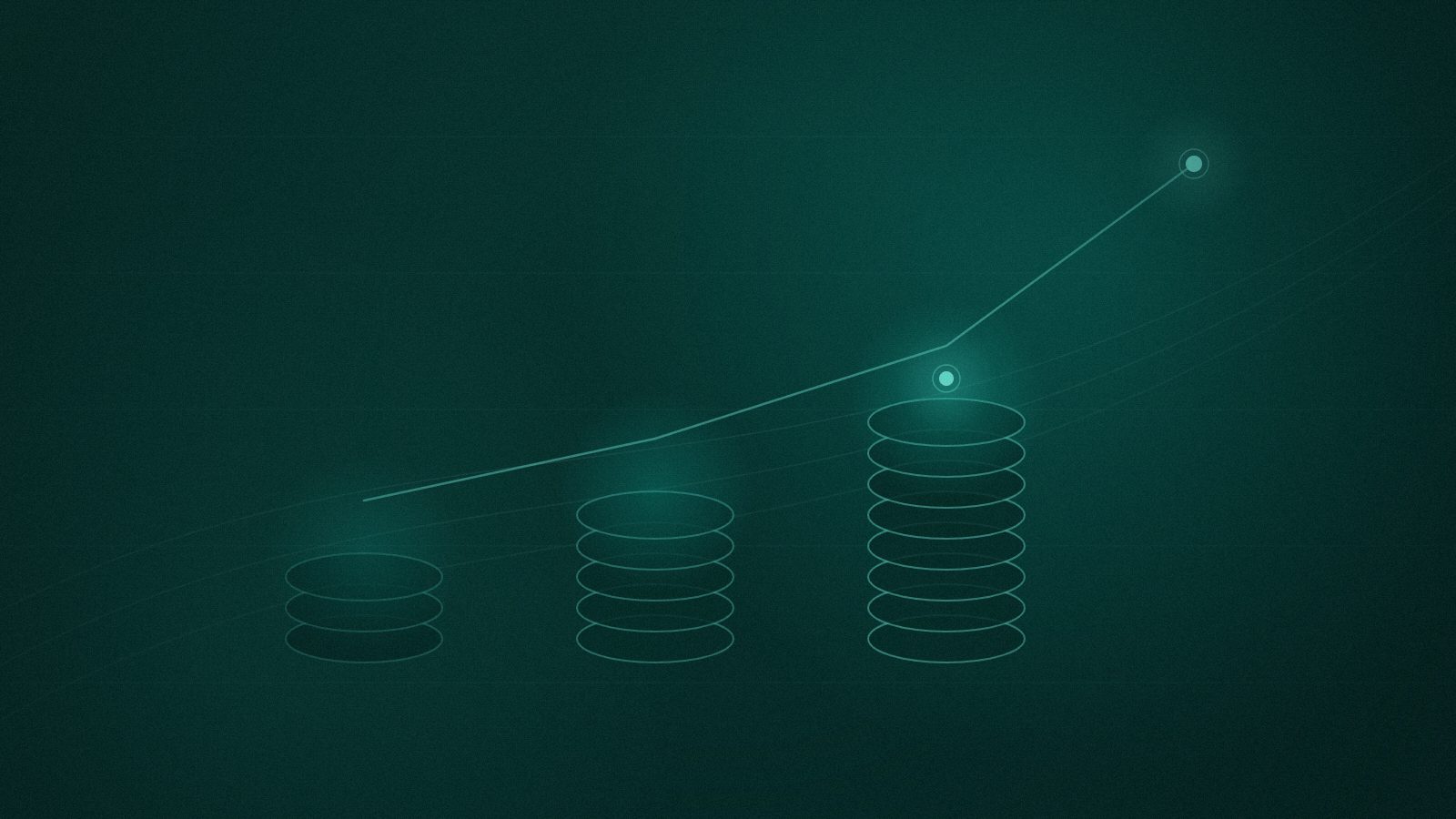 Abstract ascending coin stacks with a rising line, representing the cost of building an AI agent