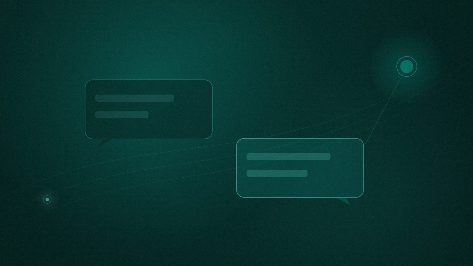 Abstract chat panels exchanging messages with an AI core, representing AI customer support