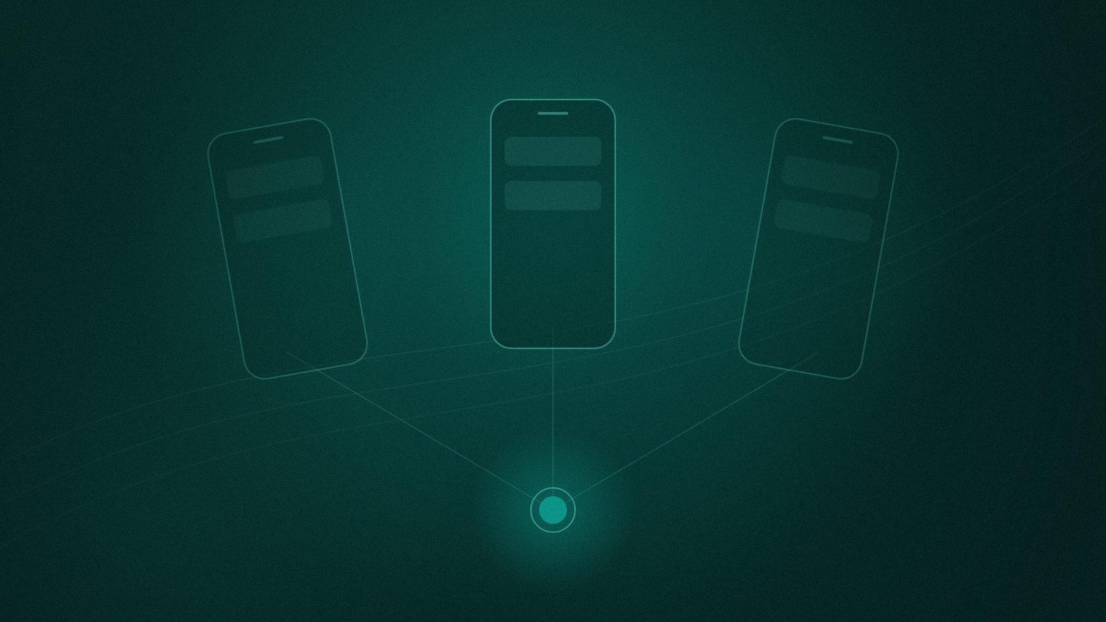 Abstract three phone outlines sharing one code core, representing native and cross-platform app choices