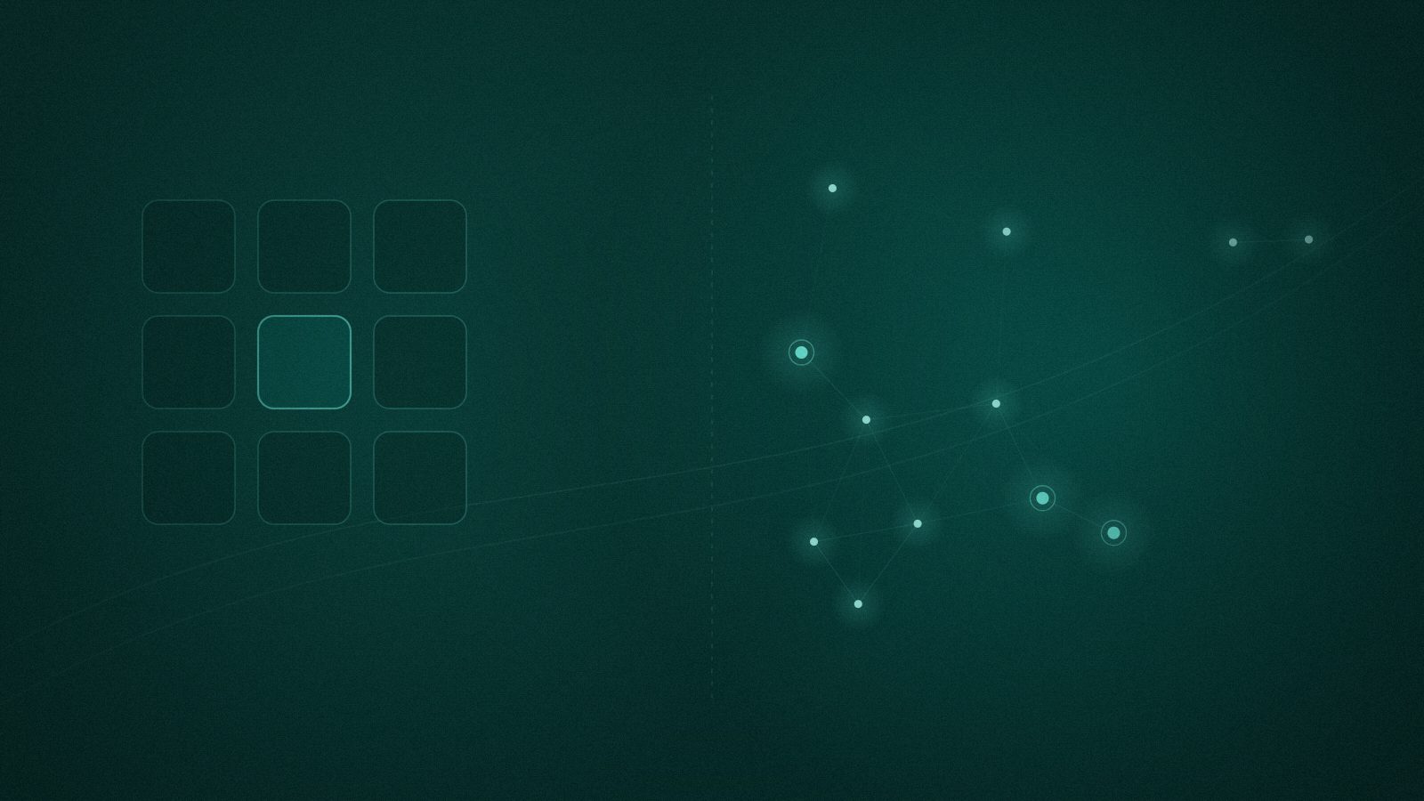 Abstract ordered block grid beside a freeform node mesh, representing WordPress versus custom builds