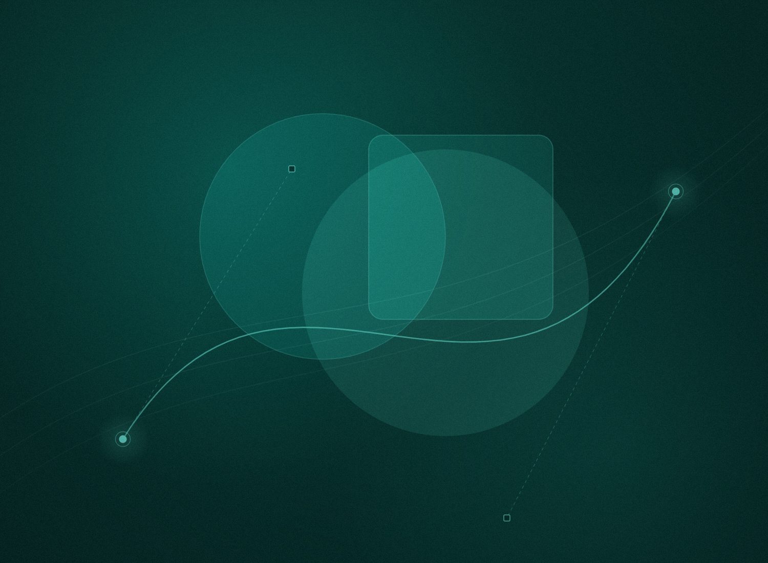 Abstract overlapping shapes and a pen-tool curve, representing UI/UX and brand design